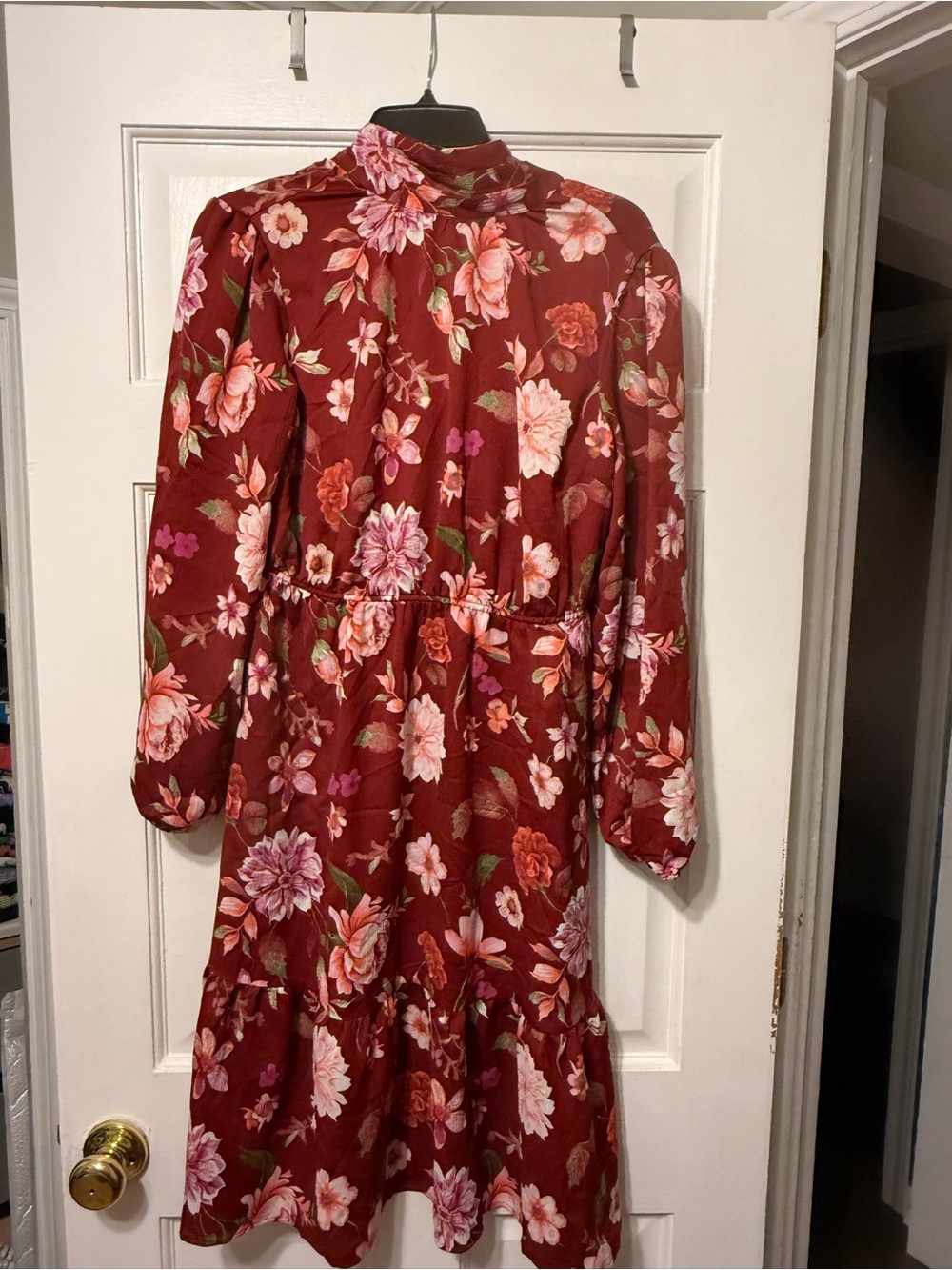Studio Burgundy Floral Long Sleeve Midi Dress. Size XS petite